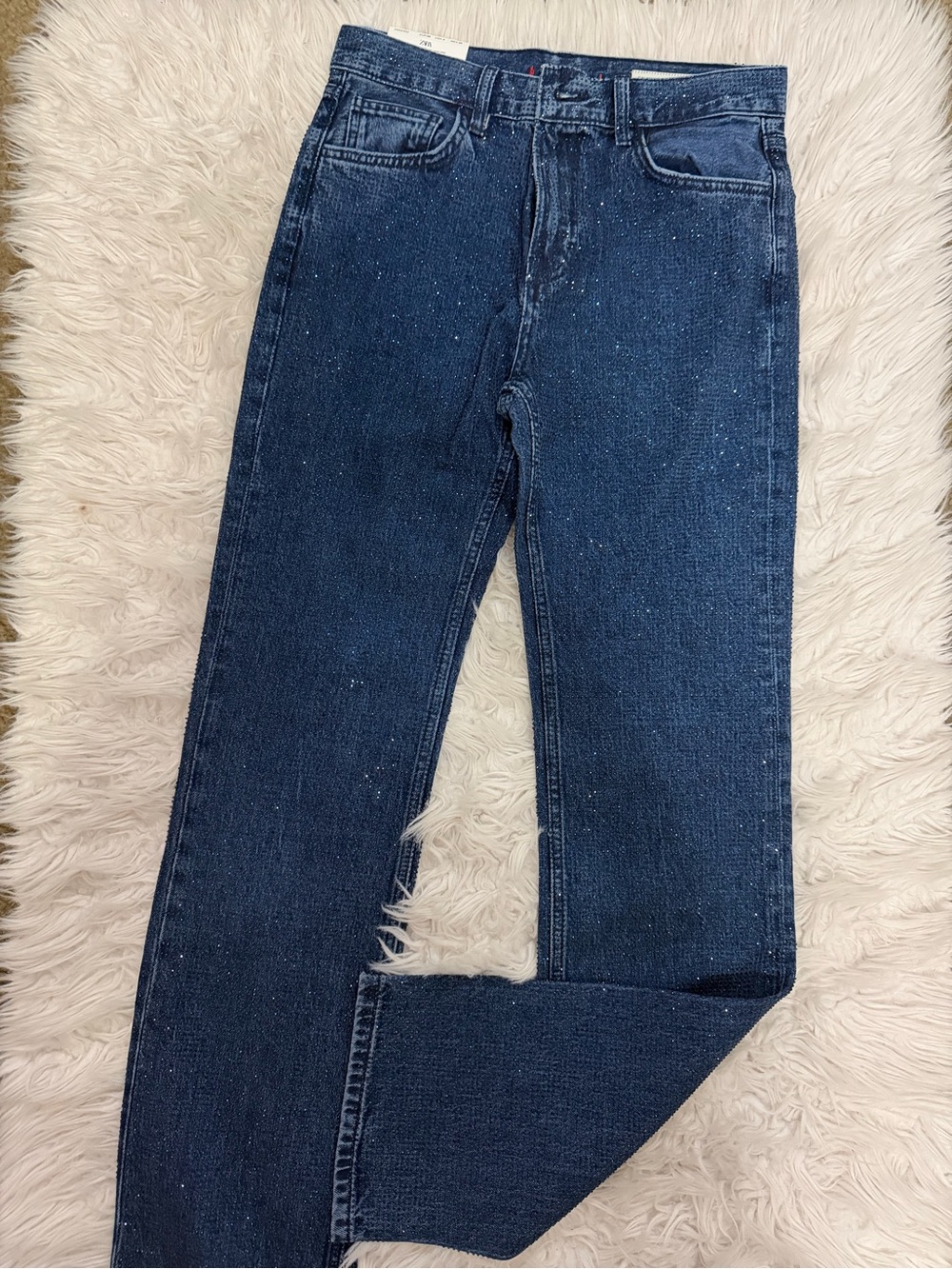 Zara Navy Straight Leg Jeans filled with rhinestones size 4